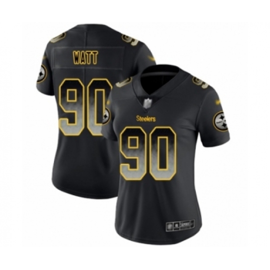 Women's Pittsburgh Steelers 90 T. J. Watt Limited Black Smoke Fashion Football Jersey