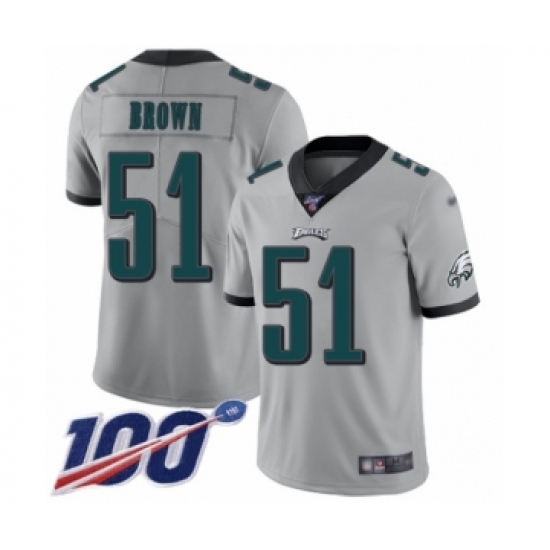 Youth Philadelphia Eagles 51 Zach Brown Limited Silver Inverted Legend 100th Season Football Jersey