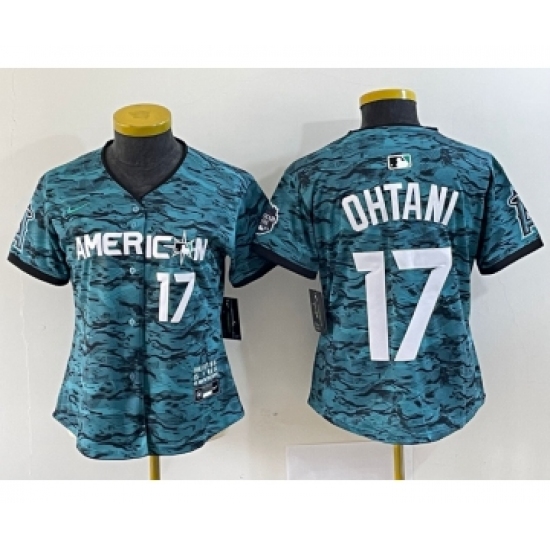 Women's Nike Los Angeles Angels 17 Shohei Ohtani Number Teal 2023 All Star Cool Base Stitched Jersey