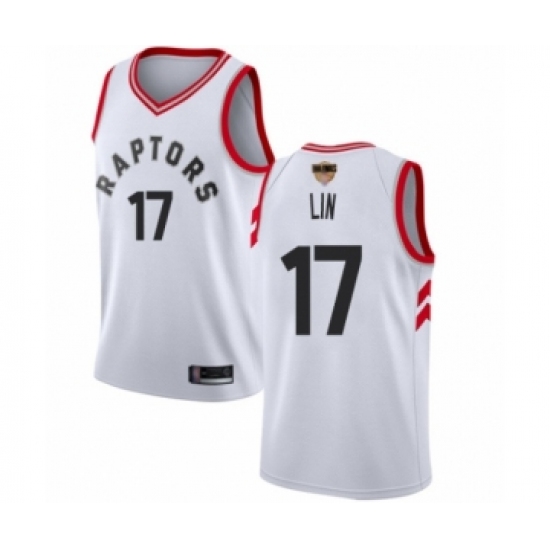 Men's Toronto Raptors 17 Jeremy Lin Swingman White 2019 Basketball Finals Bound Jersey - Association Edition