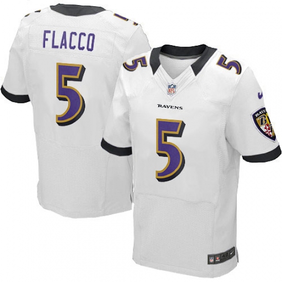 Men's Nike Baltimore Ravens 5 Joe Flacco Elite White NFL Jersey