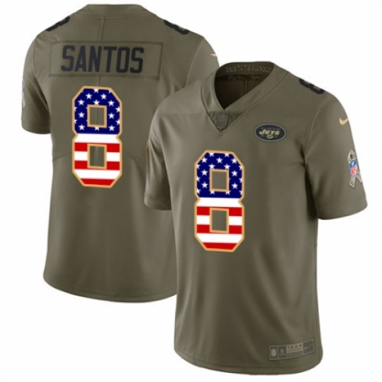 Men's Nike New York Jets 8 Cairo Santos Limited Olive/USA Flag 2017 Salute to Service NFL Jersey