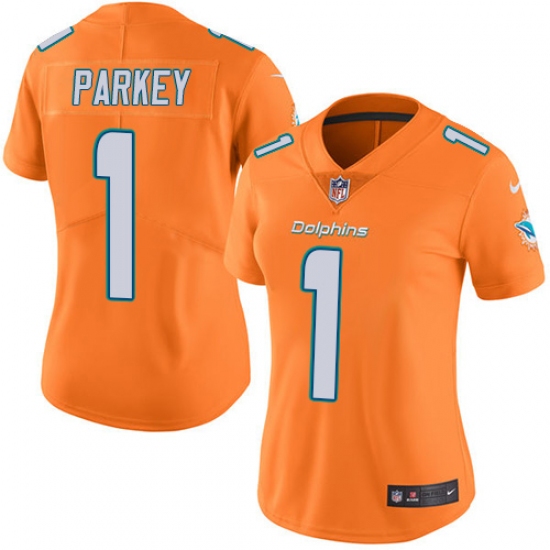 Women's Nike Miami Dolphins 1 Cody Parkey Limited Orange Rush Vapor Untouchable NFL Jersey