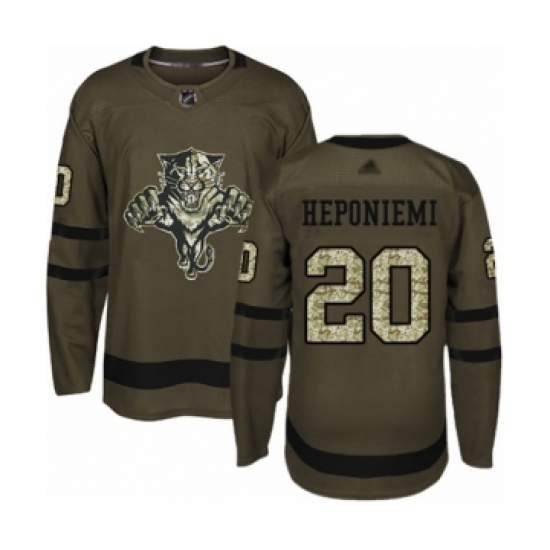 Men's Florida Panthers 20 Aleksi Heponiemi Authentic Green Salute to Service Hockey Jersey