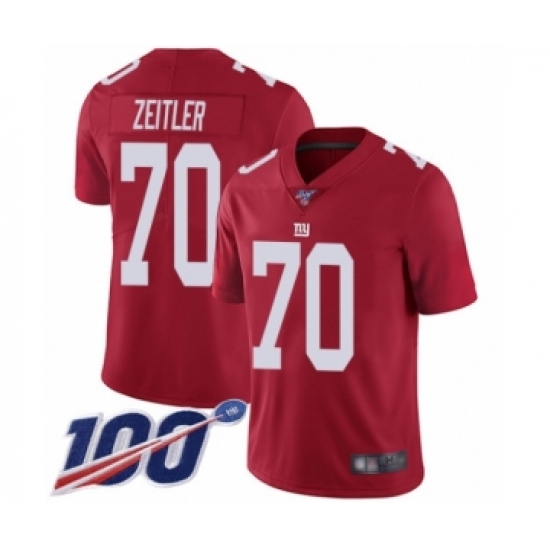 Men's New York Giants 70 Kevin Zeitler Red Limited Red Inverted Legend 100th Season Football Jersey