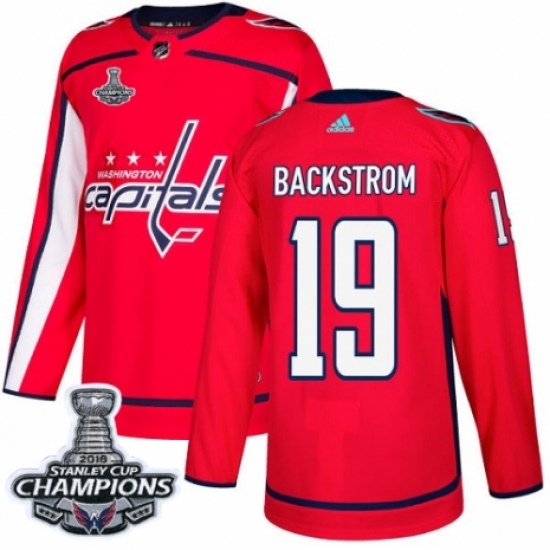 Men's Adidas Washington Capitals 19 Nicklas Backstrom Premier Red Home 2018 Stanley Cup Final Champions NHL Jersey