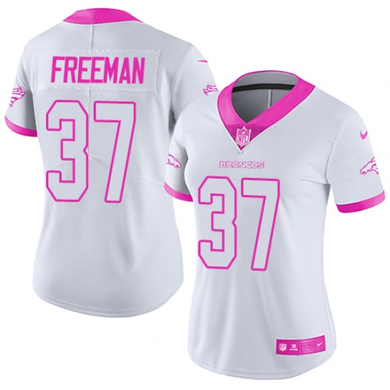 Women's Nike Denver Broncos 37 Royce Freeman Limited White Pink Rush Fashion NFL Jersey