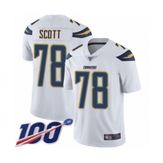 Men's Los Angeles Chargers 78 Trent Scott White Vapor Untouchable Limited Player 100th Season Football Jersey