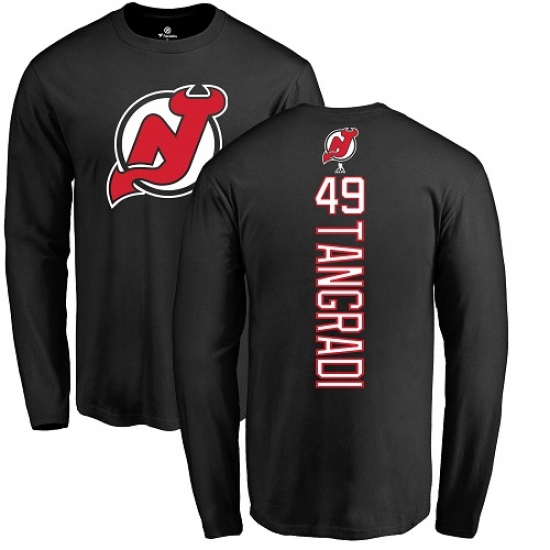 NHL Adidas New Jersey Devils 49 Eric Tangradi Black Backer Long Sleeve T-Shirt