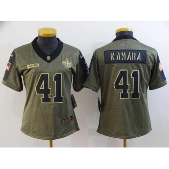Women's New Orleans Saints 41 Alvin Kamara Nike Olive 2021 Salute To Service Limited Player Jersey