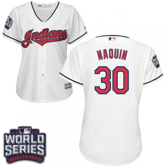 Women's Majestic Cleveland Indians 30 Tyler Naquin Authentic White Home 2016 World Series Bound Cool Base MLB Jersey