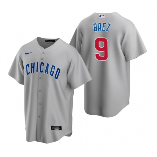 Men's Nike Chicago Cubs 9 Javier Baez Gray Road Stitched Baseball Jersey