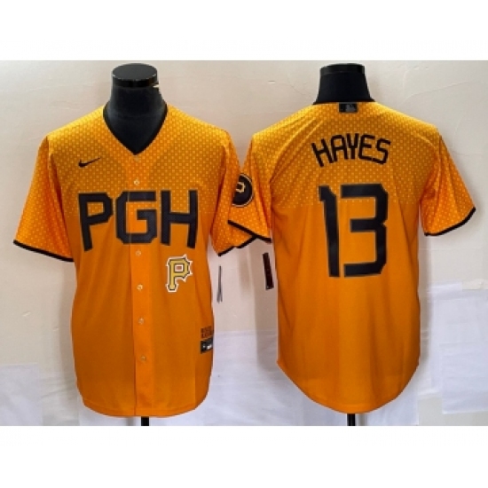 Men's Nike Pittsburgh Pirates 13 KeBryan Hayes Gold 2023 City Connect Stitched Jersey