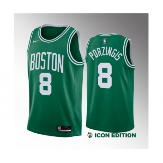 Men's Boston Celtics 8 Kristaps Porzingis Green 2023 Draft Icon Edition Stitched Basketball Jersey