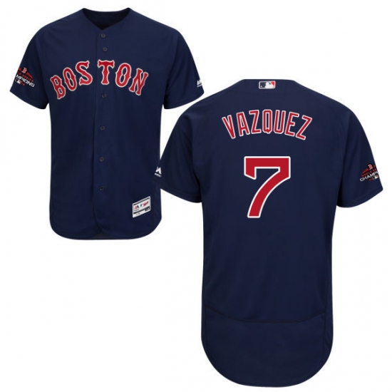 Men's Majestic Boston Red Sox 7 Christian Vazquez Navy Blue Alternate Flex Base Authentic Collection 2018 World Series Champions MLB Jersey