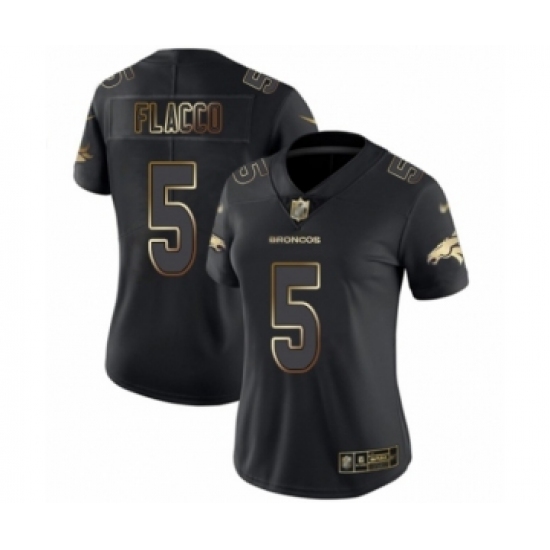 Women's Denver Broncos 5 Joe Flacco Black Gold Vapor Untouchable Limited Football Jersey