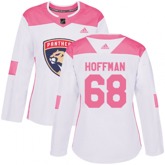 Women's Adidas Florida Panthers 68 Mike Hoffman Authentic White Pink Fashion NHL Jersey