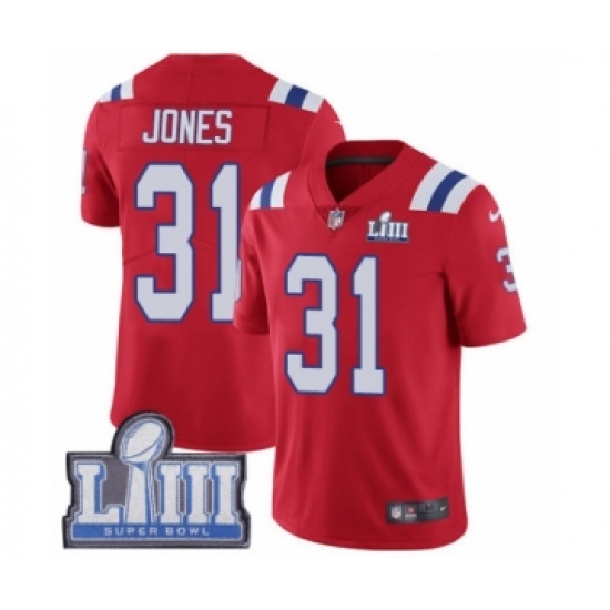 Men's Nike New England Patriots 31 Jonathan Jones Red Alternate Vapor Untouchable Limited Player Super Bowl LIII Bound NFL Jersey