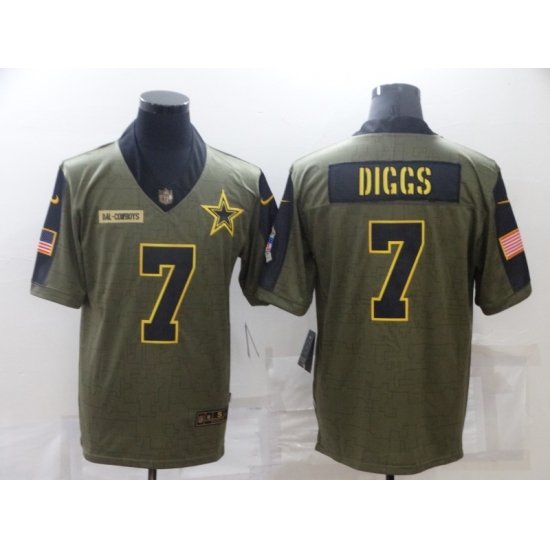 Men's Dallas Cowboys 7 Trevon Diggs Olive Gold 2021 Salute To Service Limited Player Jersey