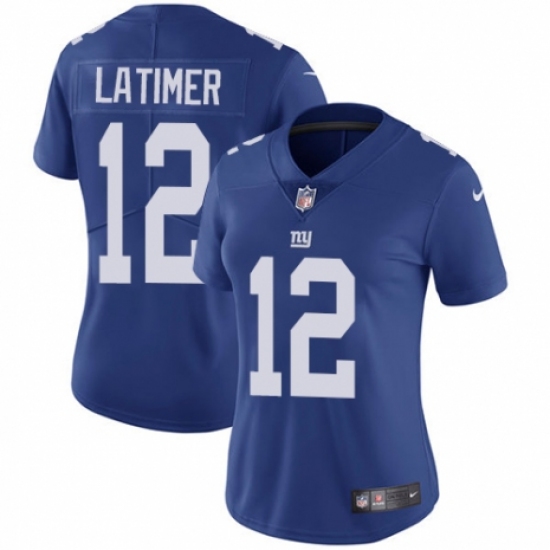 Women's Nike New York Giants 12 Cody Latimer Royal Blue Team Color Vapor Untouchable Elite Player NFL Jersey