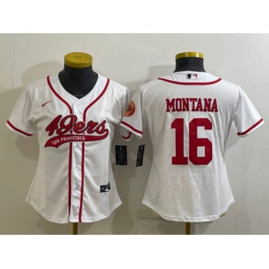 Women's San Francisco 49ers 16 Joe Montana White With Patch Cool Base Stitched Baseball Jersey