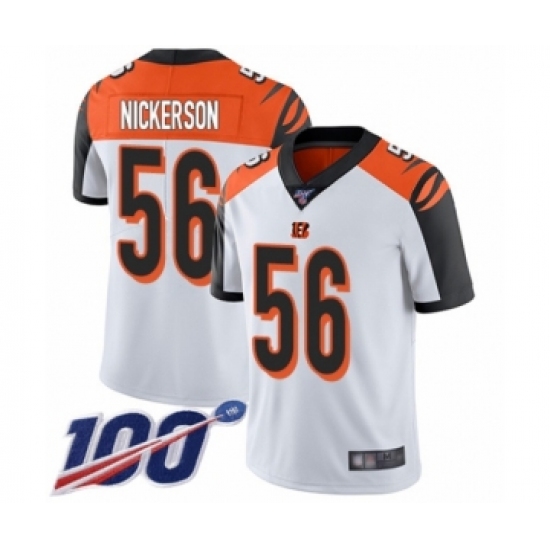 Men's Cincinnati Bengals 56 Hardy Nickerson White Vapor Untouchable Limited Player 100th Season Football Jersey