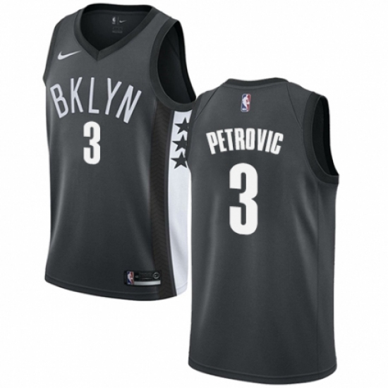 Men's Nike Brooklyn Nets 3 Drazen Petrovic Authentic Gray NBA Jersey Statement Edition
