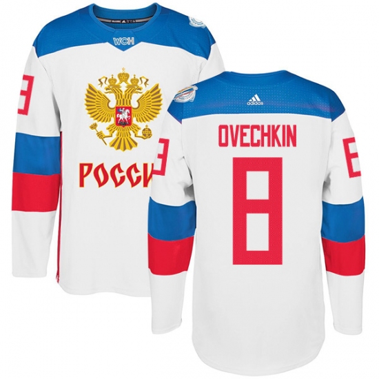 Men's Adidas Team Russia 8 Alexander Ovechkin Authentic White Home 2016 World Cup of Hockey Jersey
