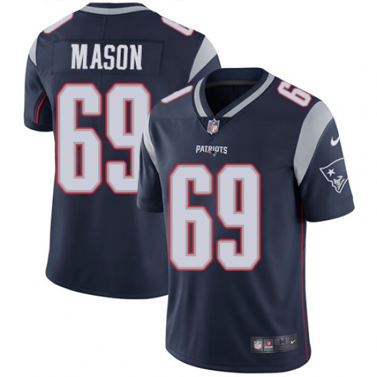 Youth Nike New England Patriots 69 Shaq Mason Navy Blue Team Color Vapor Untouchable Limited Player NFL Jersey
