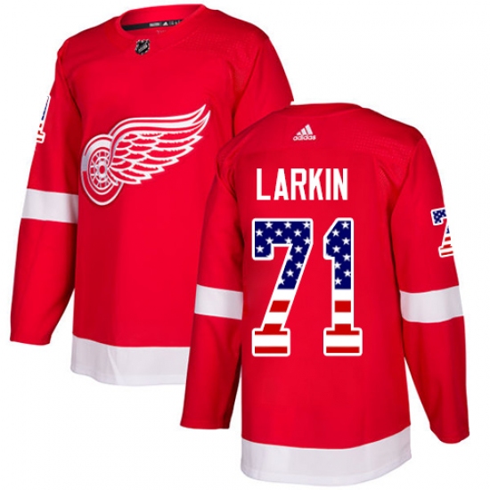 Men's Adidas Detroit Red Wings 71 Dylan Larkin Authentic Red USA Flag Fashion NHL Jersey