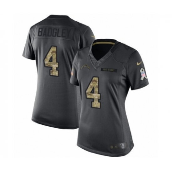 Women's Nike Los Angeles Chargers 4 Michael Badgley Limited Black 2016 Salute to Service NFL Jersey