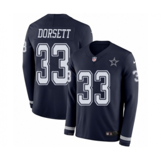 Men's Nike Dallas Cowboys 33 Tony Dorsett Limited Navy Blue Therma Long Sleeve NFL Jersey