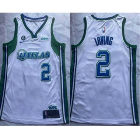 Men's Dallas Mavericks 2 Kyrie Irving White With 6 Patch Nike 2022 City Edition Swingman Stitched Jersey