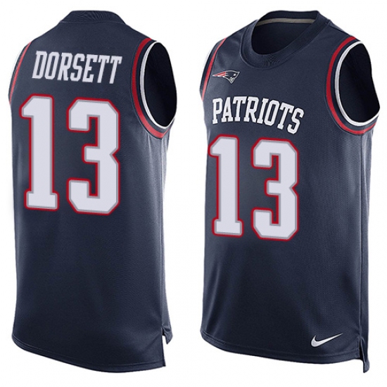 Men's Nike New England Patriots 13 Phillip Dorsett Limited Navy Blue Player Name & Number Tank Top NFL Jersey