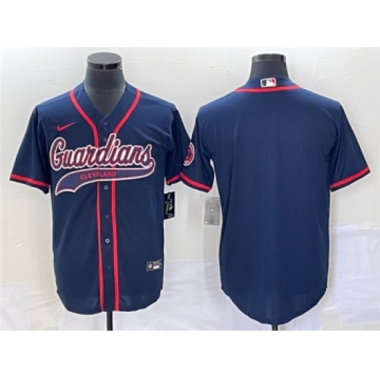 Men's Cleveland Guardians Blank Navy Cool Base Stitched Jersey
