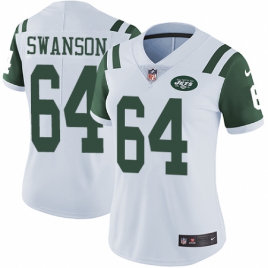 Women's Nike New York Jets 64 Travis Swanson White Vapor Untouchable Limited Player NFL Jersey