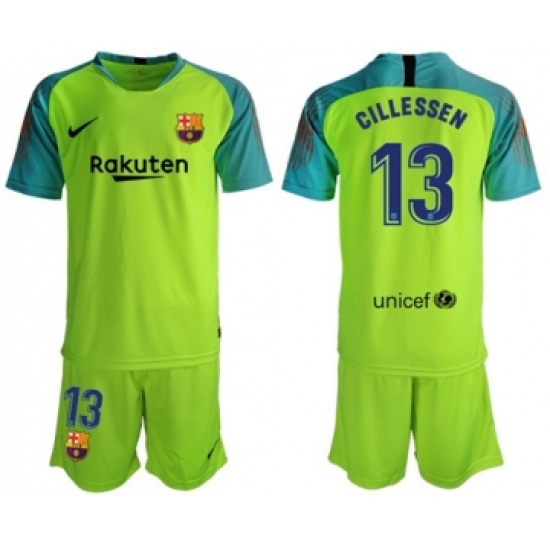 Barcelona 13 Cillessen Shiny Green Goalkeeper Soccer Club Jersey
