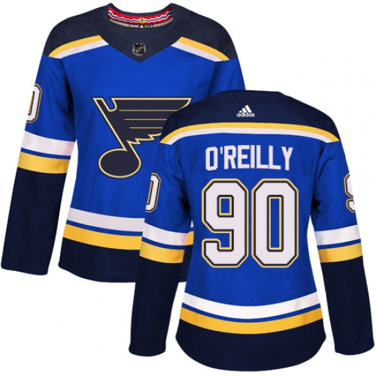 Women's Adidas St. Louis Blues 90 Ryan O'Reilly Authentic Royal Blue Home NHL Jersey