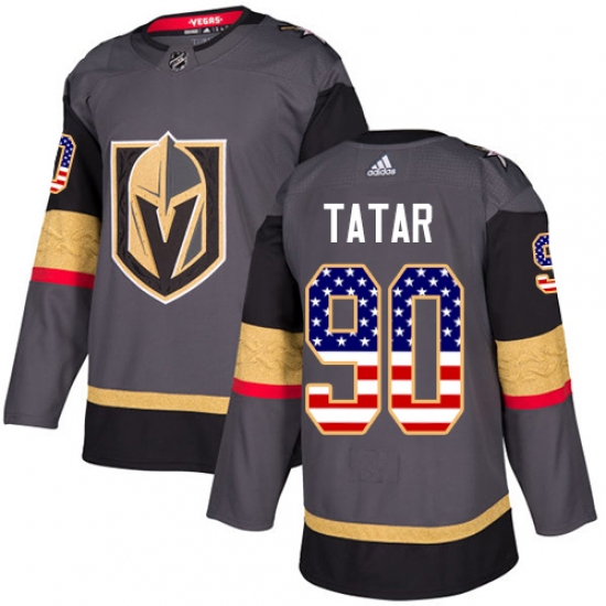 Men's Adidas Vegas Golden Knights 90 Tomas Tatar Authentic Gray USA Flag Fashion NHL Jersey