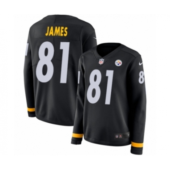 Women's Nike Pittsburgh Steelers 81 Jesse James Limited Black Therma Long Sleeve NFL Jersey