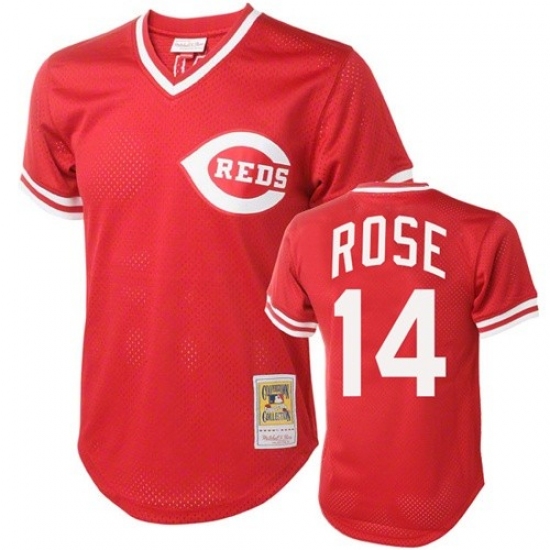 Men's Mitchell and Ness Cincinnati Reds 14 Pete Rose Replica Red Throwback MLB Jersey