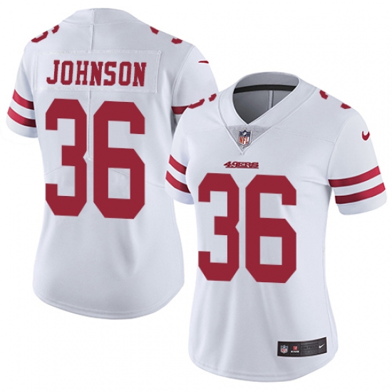 Women's Nike San Francisco 49ers 36 Dontae Johnson White Vapor Untouchable Elite Player NFL Jersey