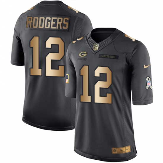 Youth Nike Green Bay Packers 12 Aaron Rodgers Limited Black/Gold Salute to Service NFL Jersey