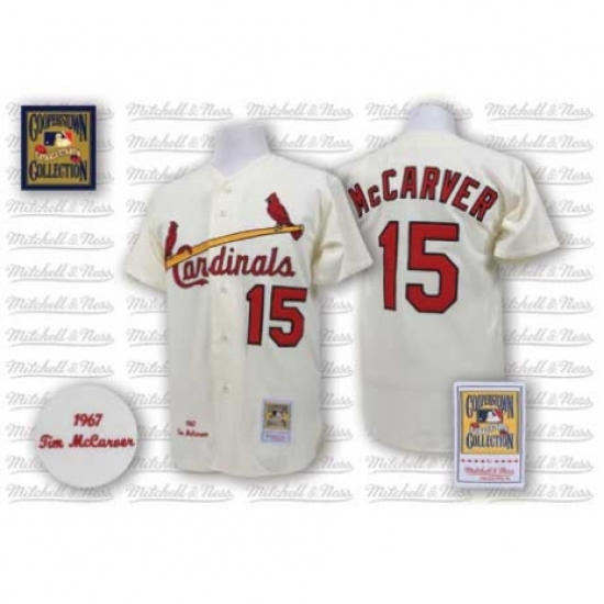 Men's Mitchell and Ness St. Louis Cardinals 15 Tim McCarver Authentic Cream Throwback MLB Jersey