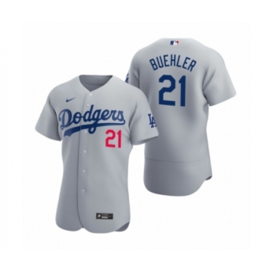 Men's Los Angeles Dodgers 21 Walker Buehler Nike Gray Authentic 2020 Alternate Jersey