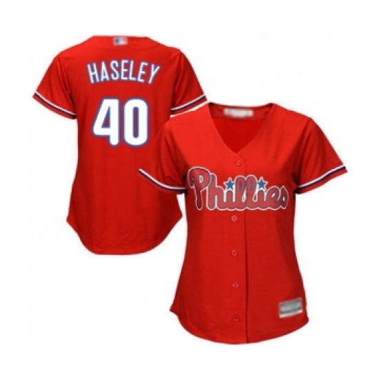 Women's Philadelphia Phillies 40 Adam Haseley Authentic Red Alternate Cool Base Baseball Player Jersey