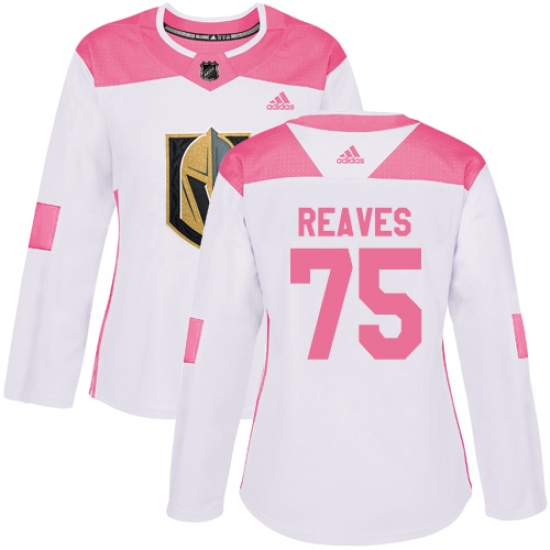 Women's Adidas Vegas Golden Knights 75 Ryan Reaves Authentic White Pink Fashion NHL Jersey