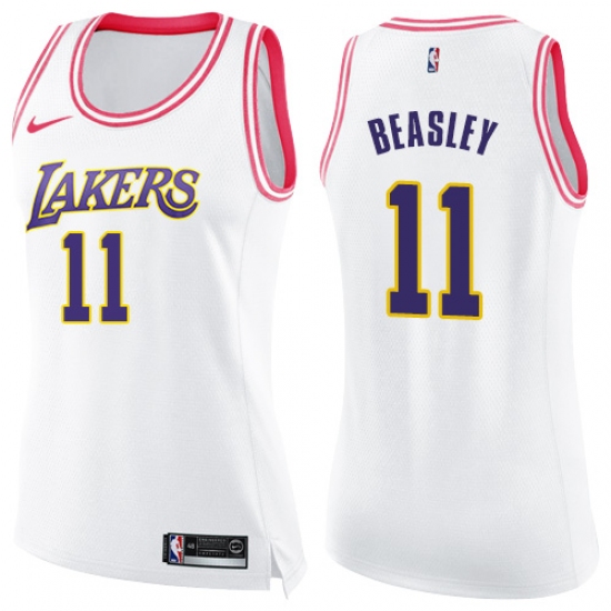 Women's Nike Los Angeles Lakers 11 Michael Beasley Swingman White Pink Fashion NBA Jersey