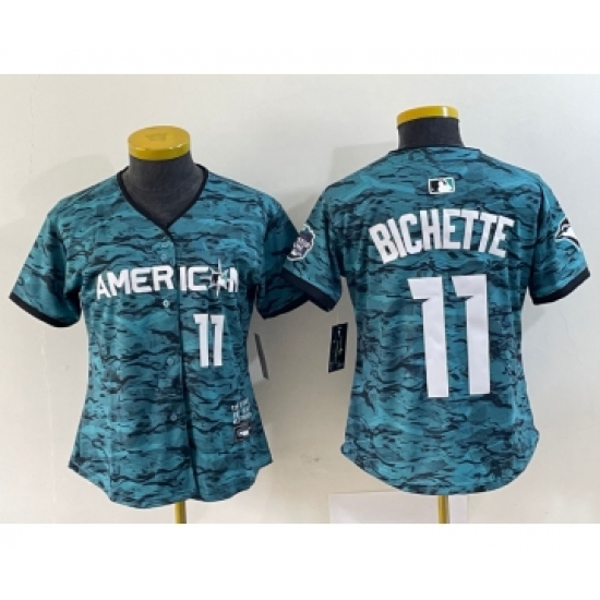 Women's Toronto Blue Jays 11 Bo Bichette Number Teal 2023 All Star Cool Base Stitched Jersey