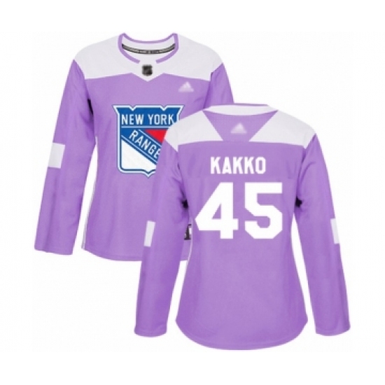 Women's New York Rangers 45 Kaapo Kakko Authentic Purple Fights Cancer Practice Hockey Jersey